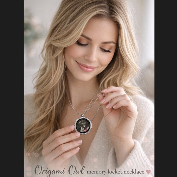 Origami Owl Jewelry - Origami Owl Crystal Locket Necklace Silver 30” Long "B" Charm Inscription READ